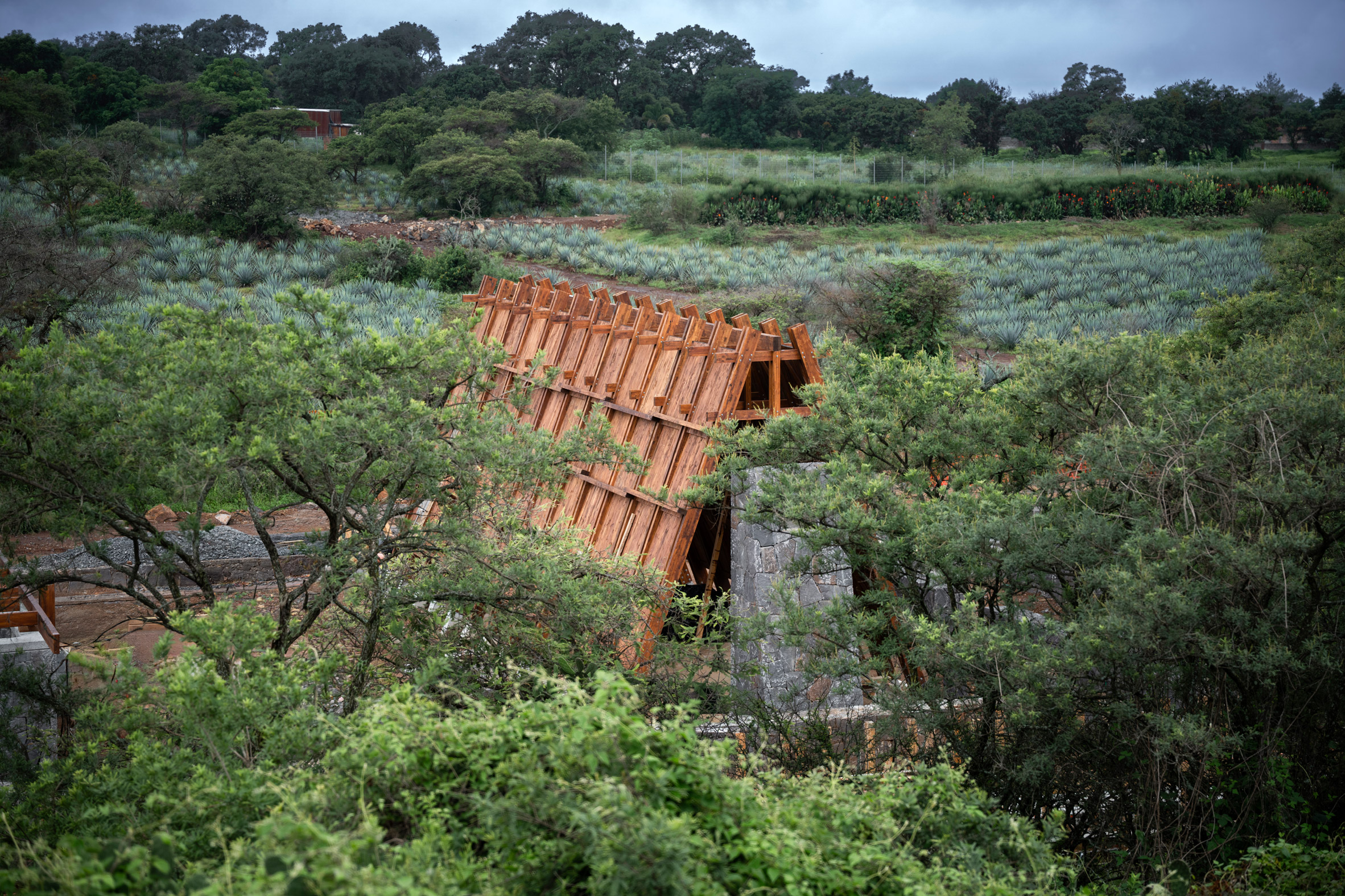 A-framed wooden pavilion on Clase Azul La Hacienda