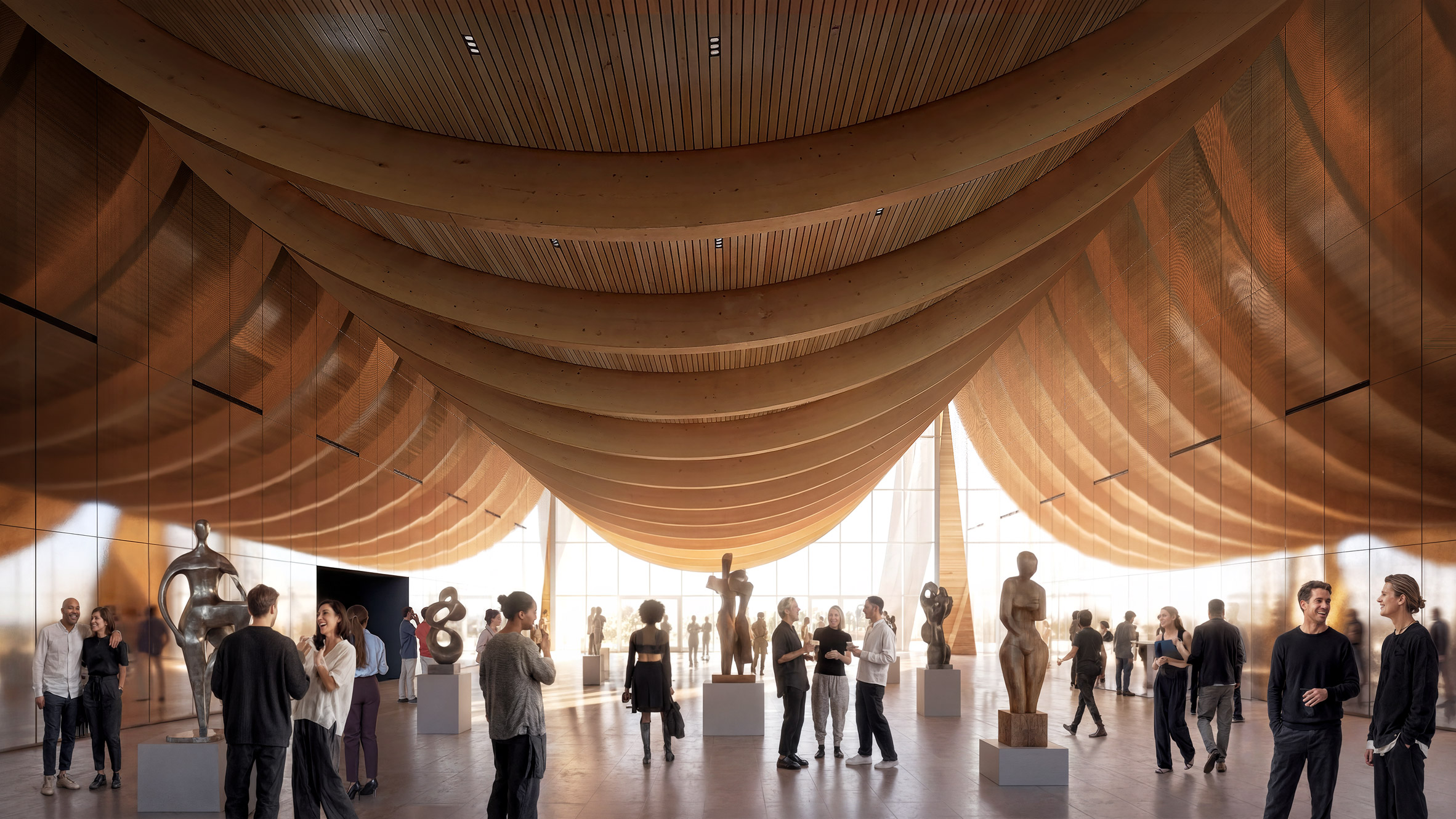 Curtain-like timber ceiling