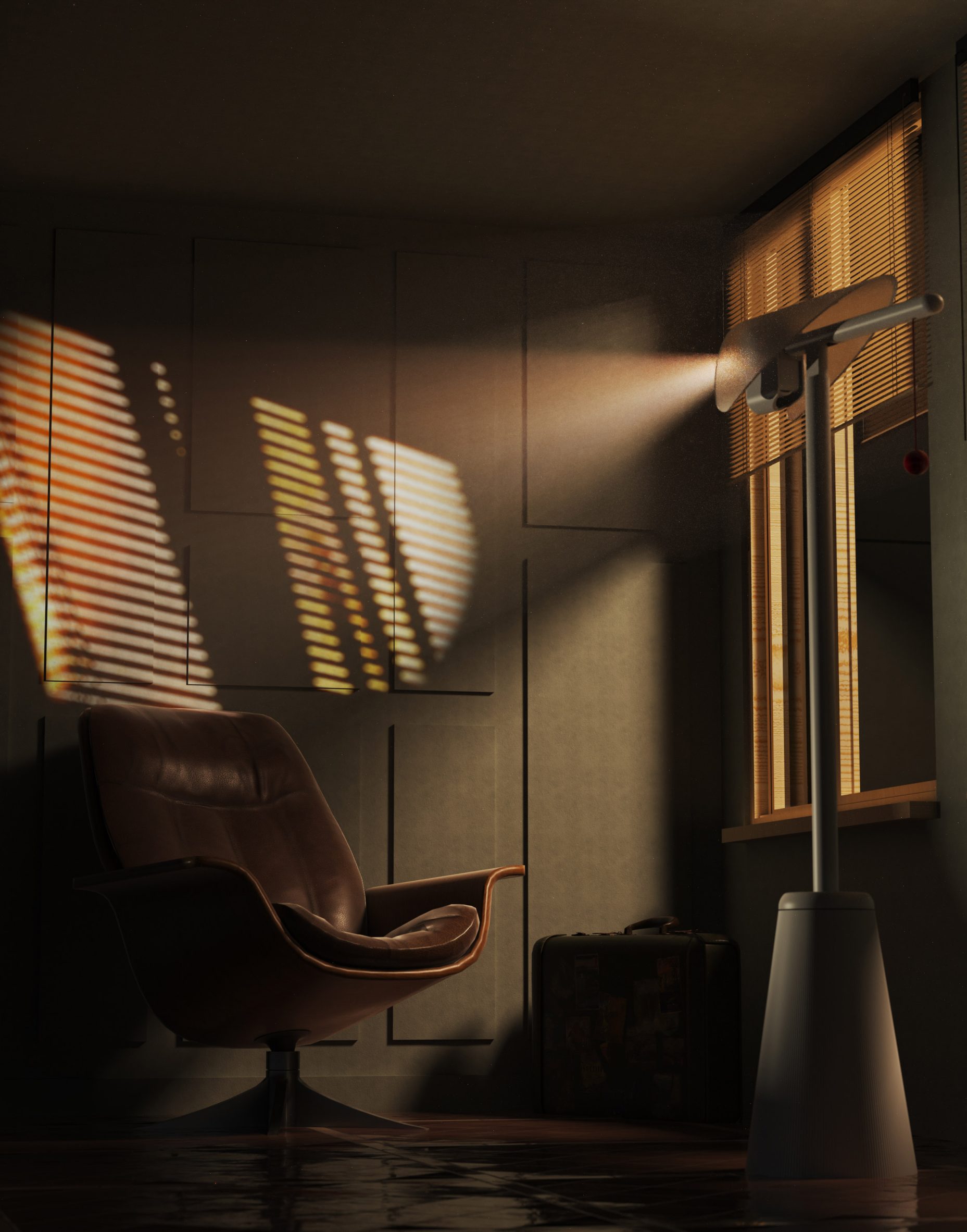 visualisation of an armchair in front of a lamp