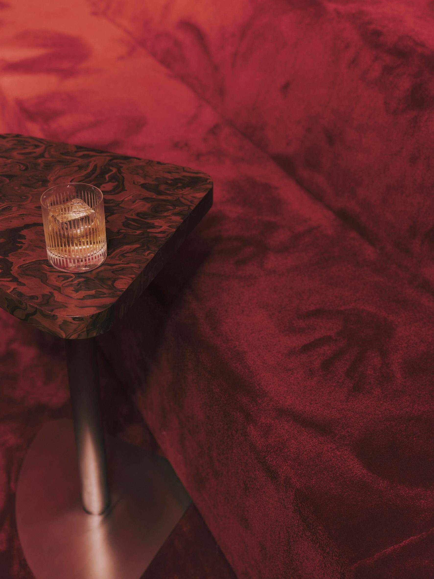 Red velvet seating banquette