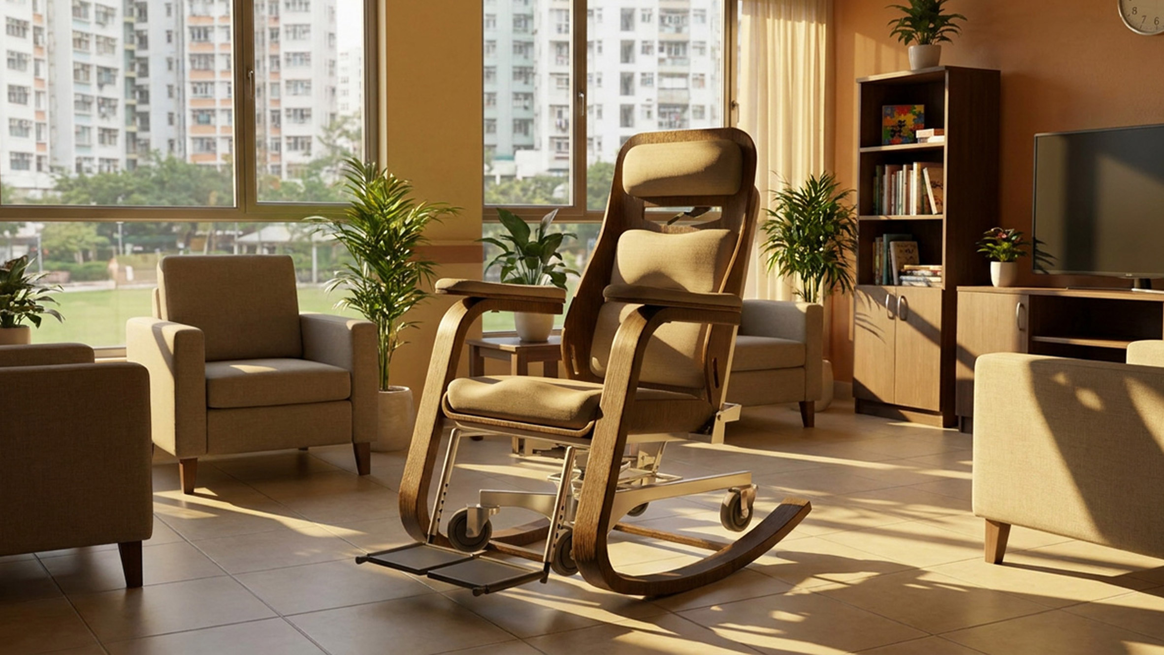 Render showing rocking chair in living room