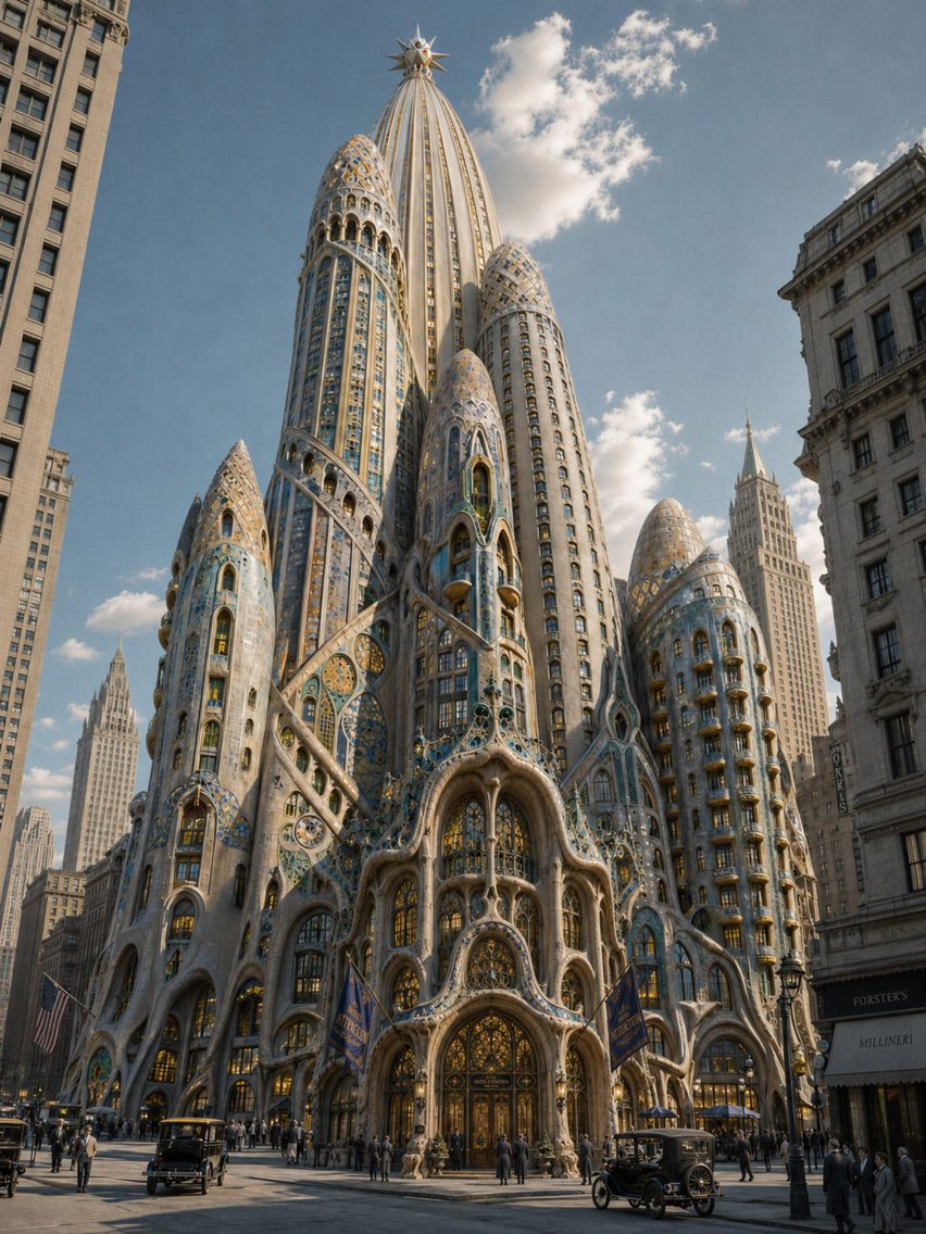 Thierry Lechanteur AI-generated image of Antoni Gaud&iacute; hotel in New York