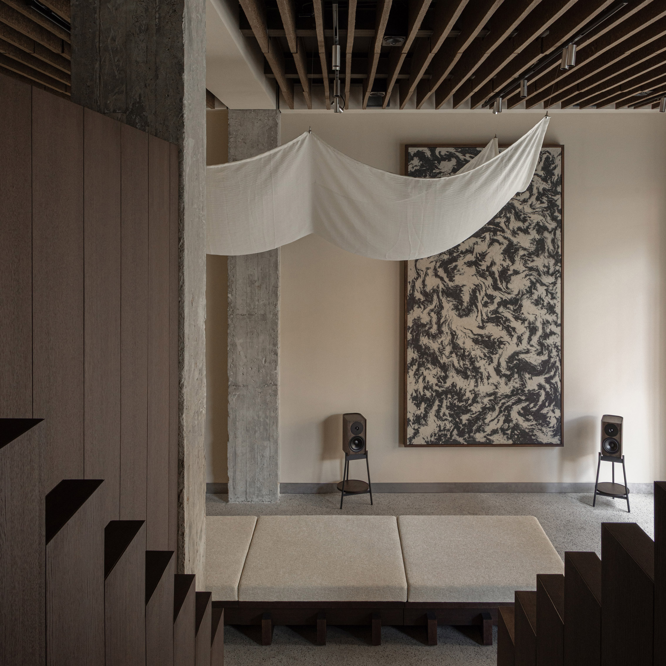 Room with black and white painting