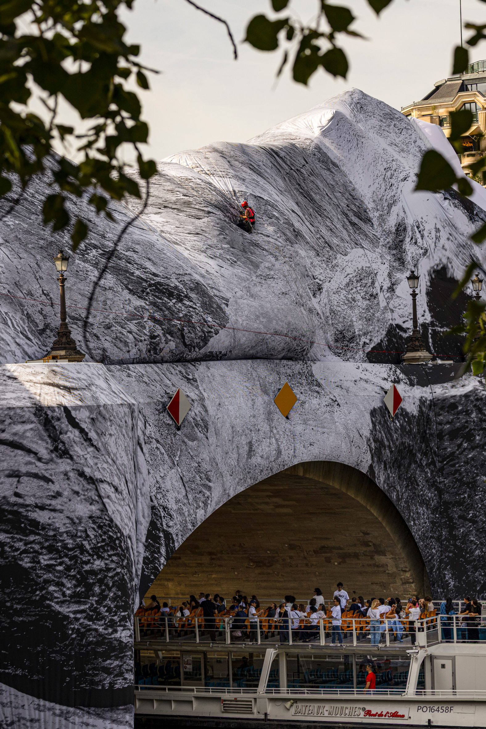 Inflatable installation at a bridge in Paris by JR