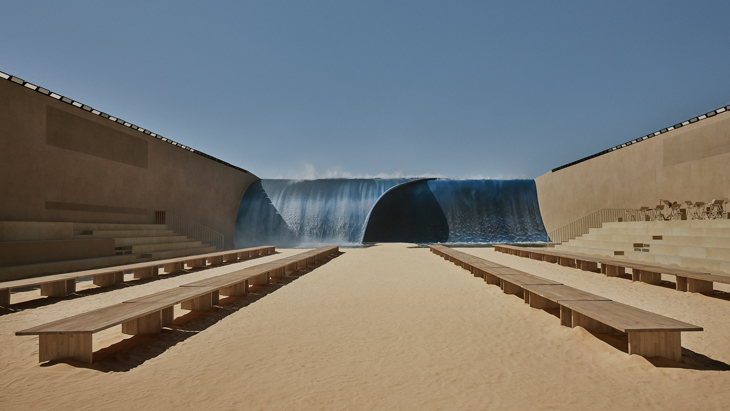 Timber seating at the Louis Vuitton show