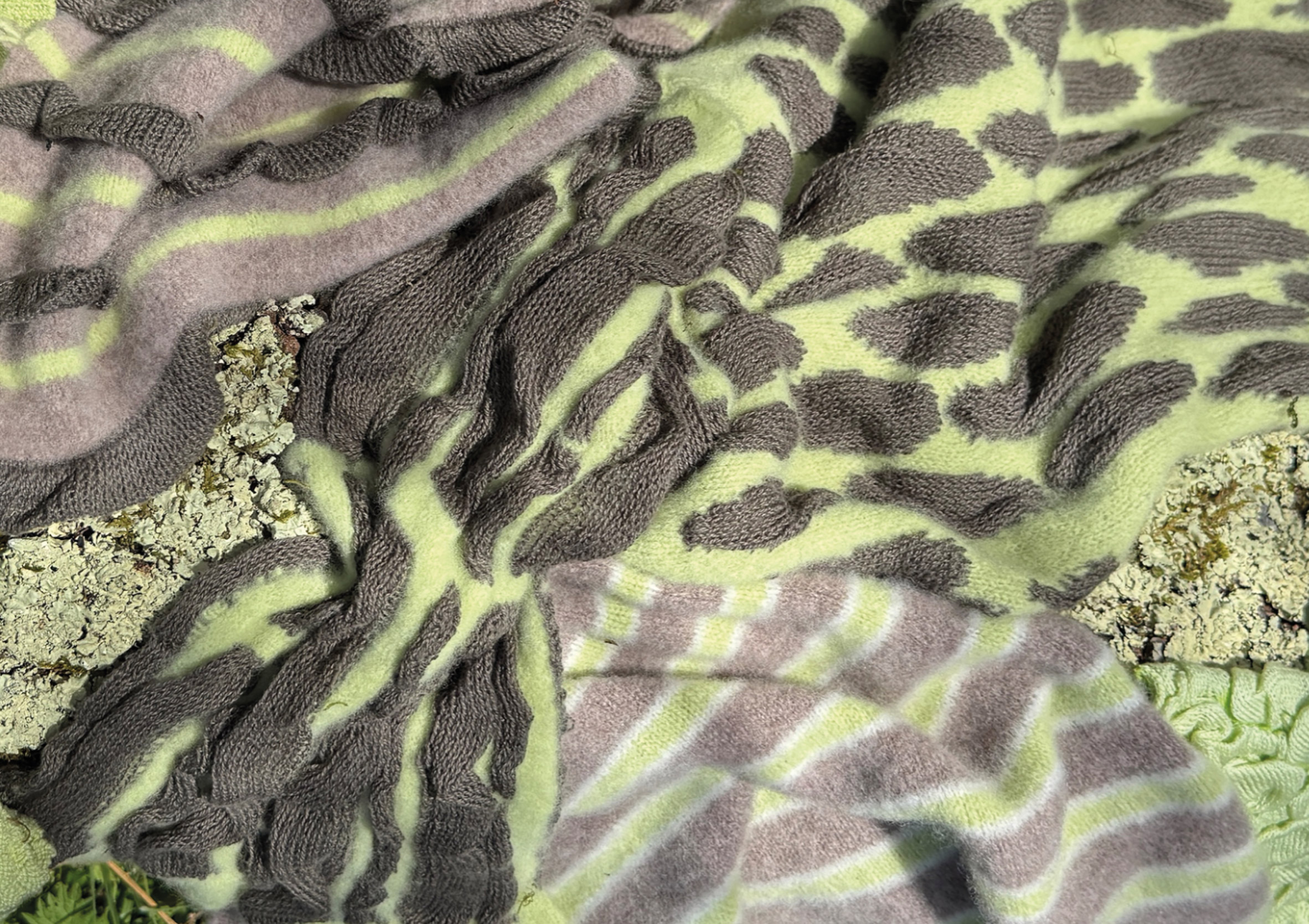 image of green and brown knitted textiles