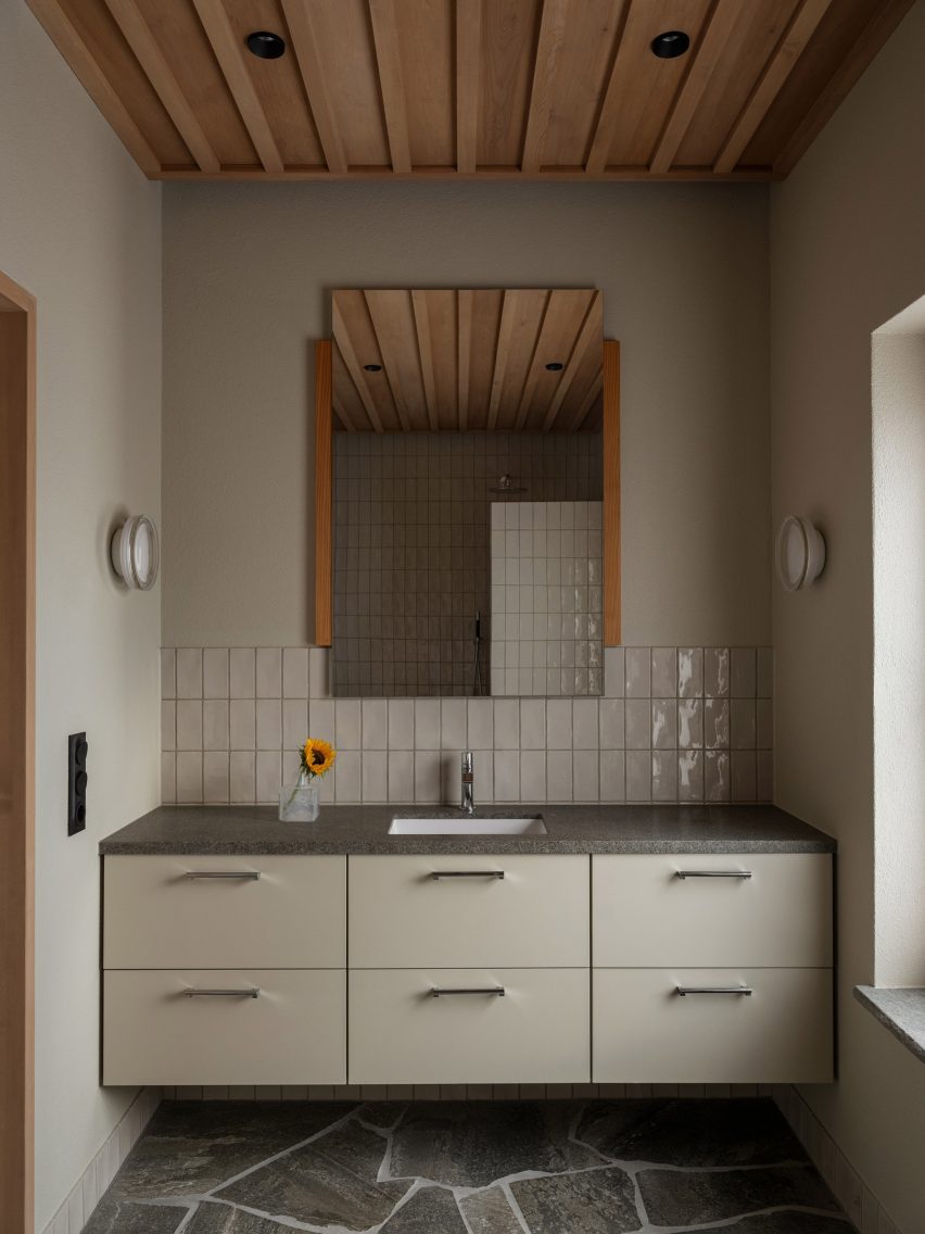 Bathroom interior at Villa Österlen holiday home