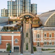 Heatherwick Studio and SPPARC shelter rooftop terrace with pleated canopy at London's Olympia