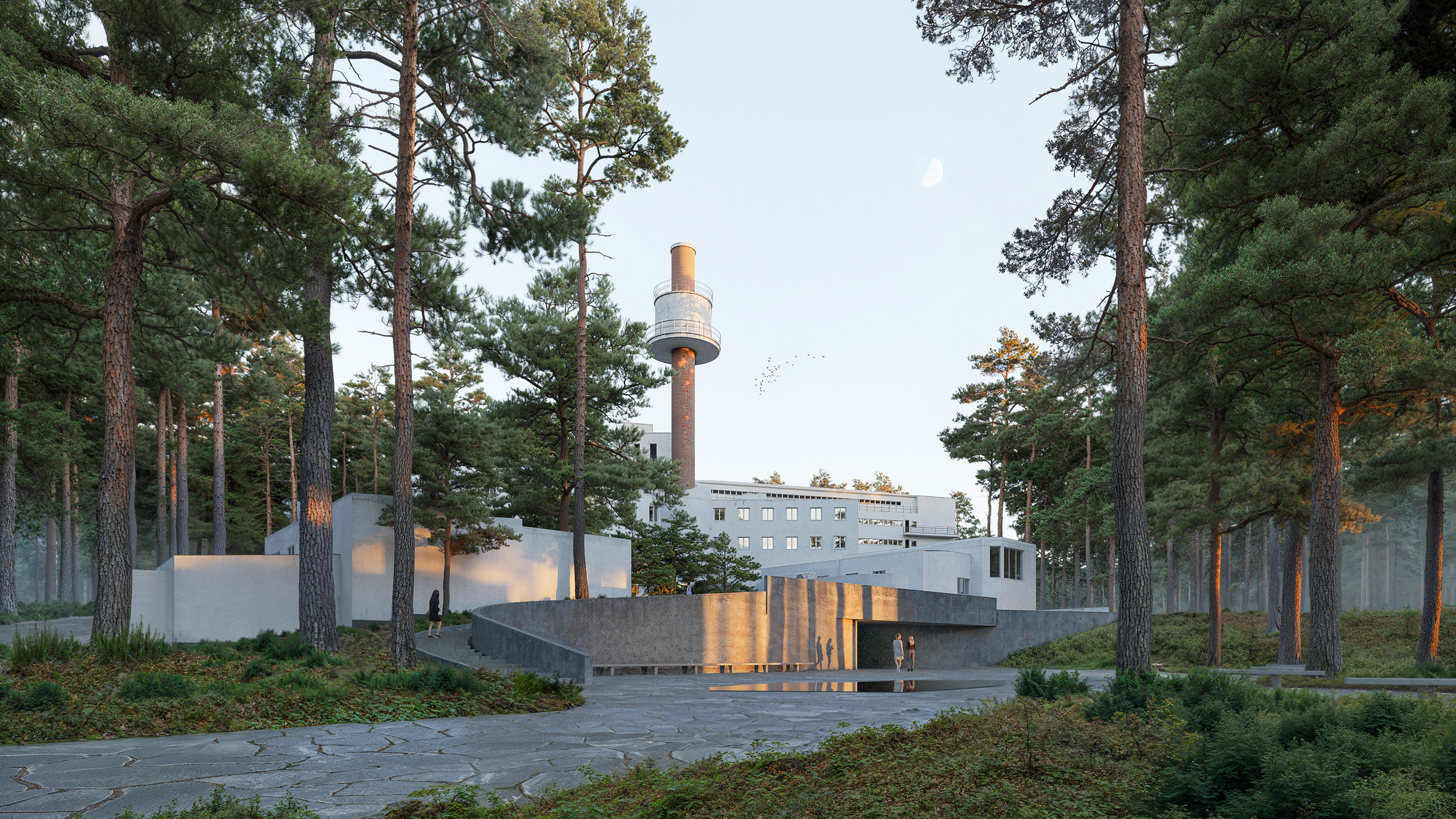 Exterior of Paimio Sanatorium with new entrance