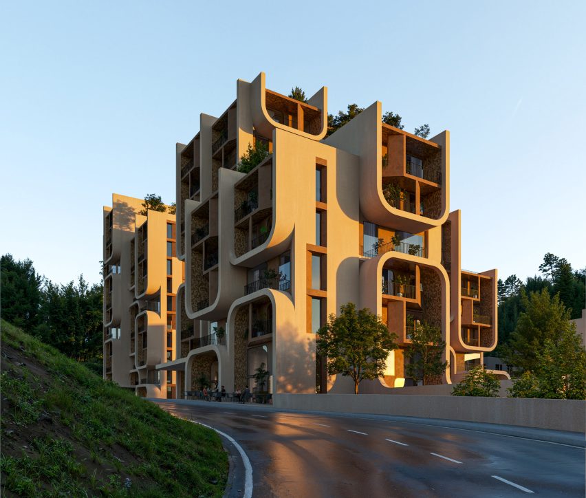 Housing block with project balconies