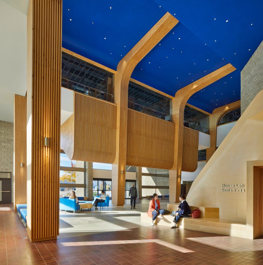 The central atrium of a former civic centre is now a hub for the TMU School of Medicine