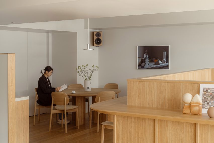 Wooden furniture in cafe