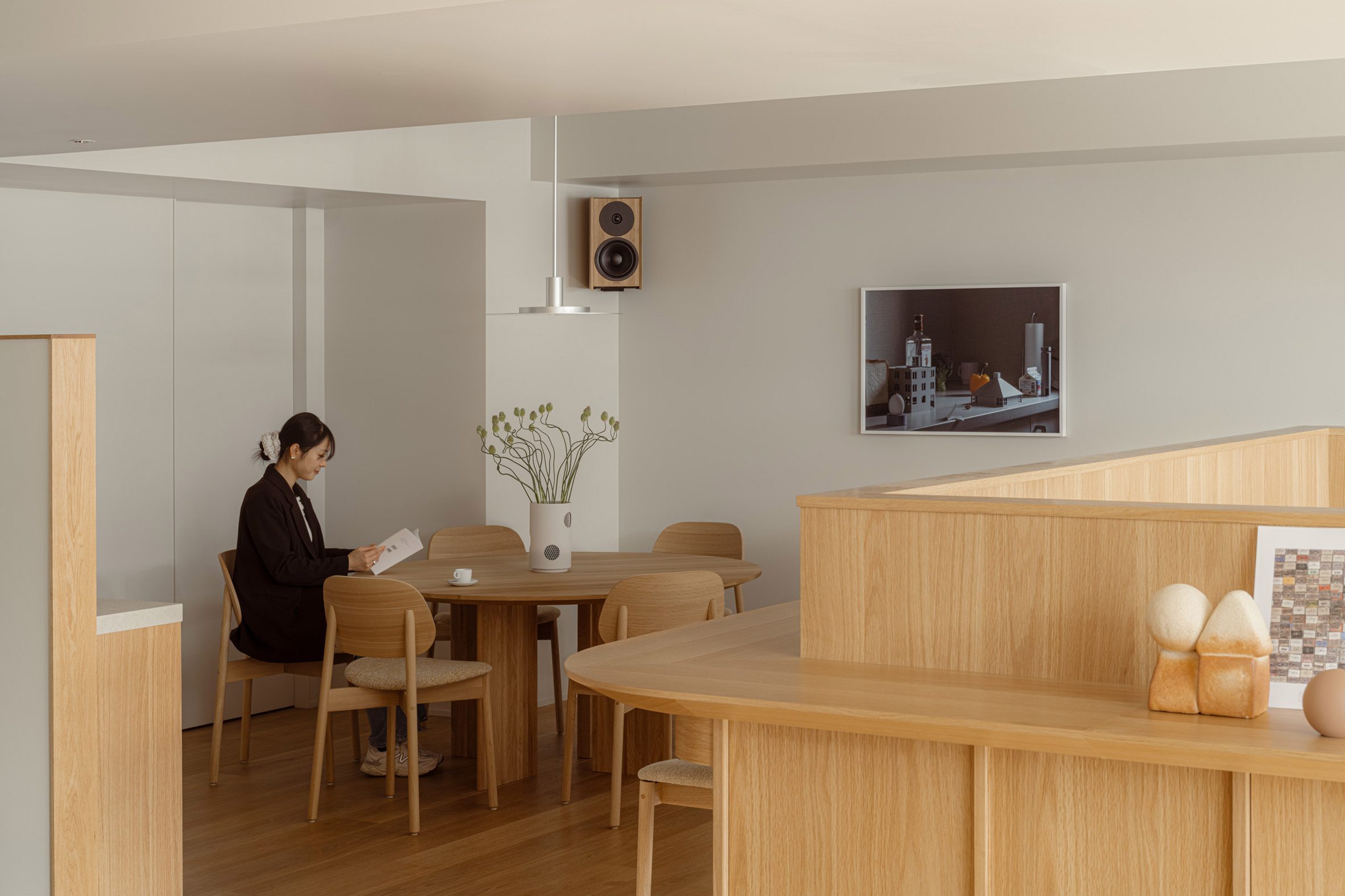 Wooden furniture in cafe