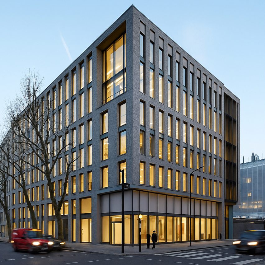 Modern building on corner of street