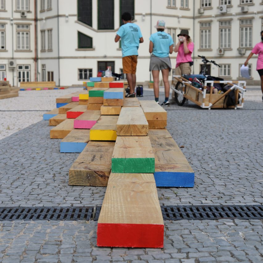 an image of wooden blocks on top of one another, with colours painted on them