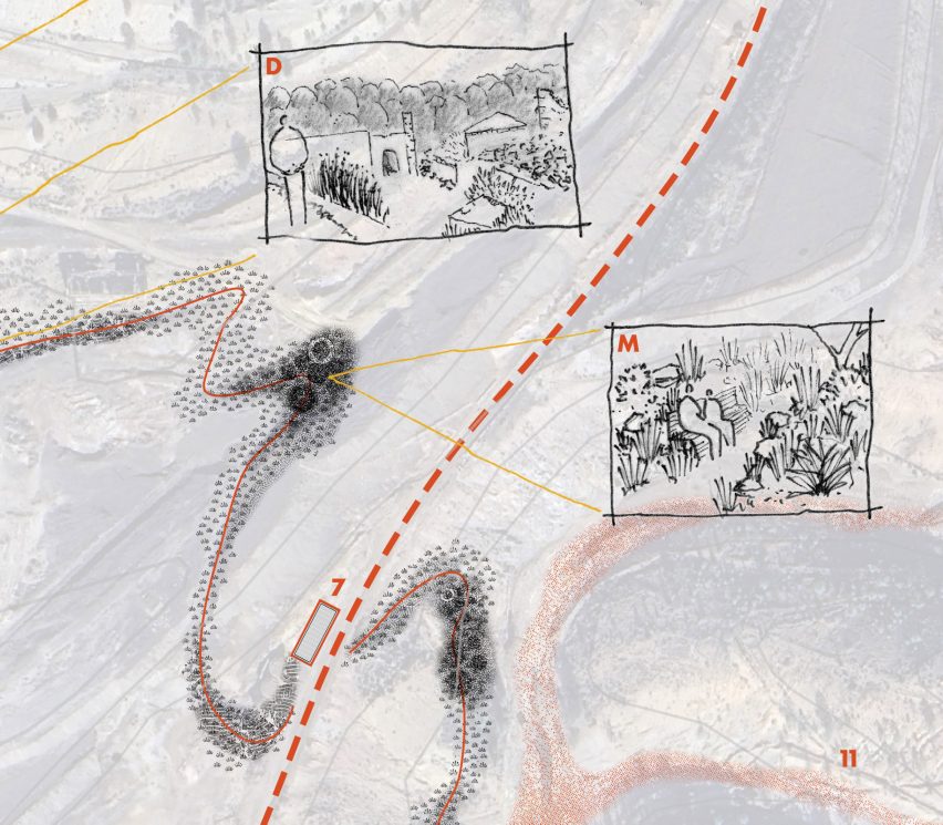 Labelled birds eye view of mined landscape