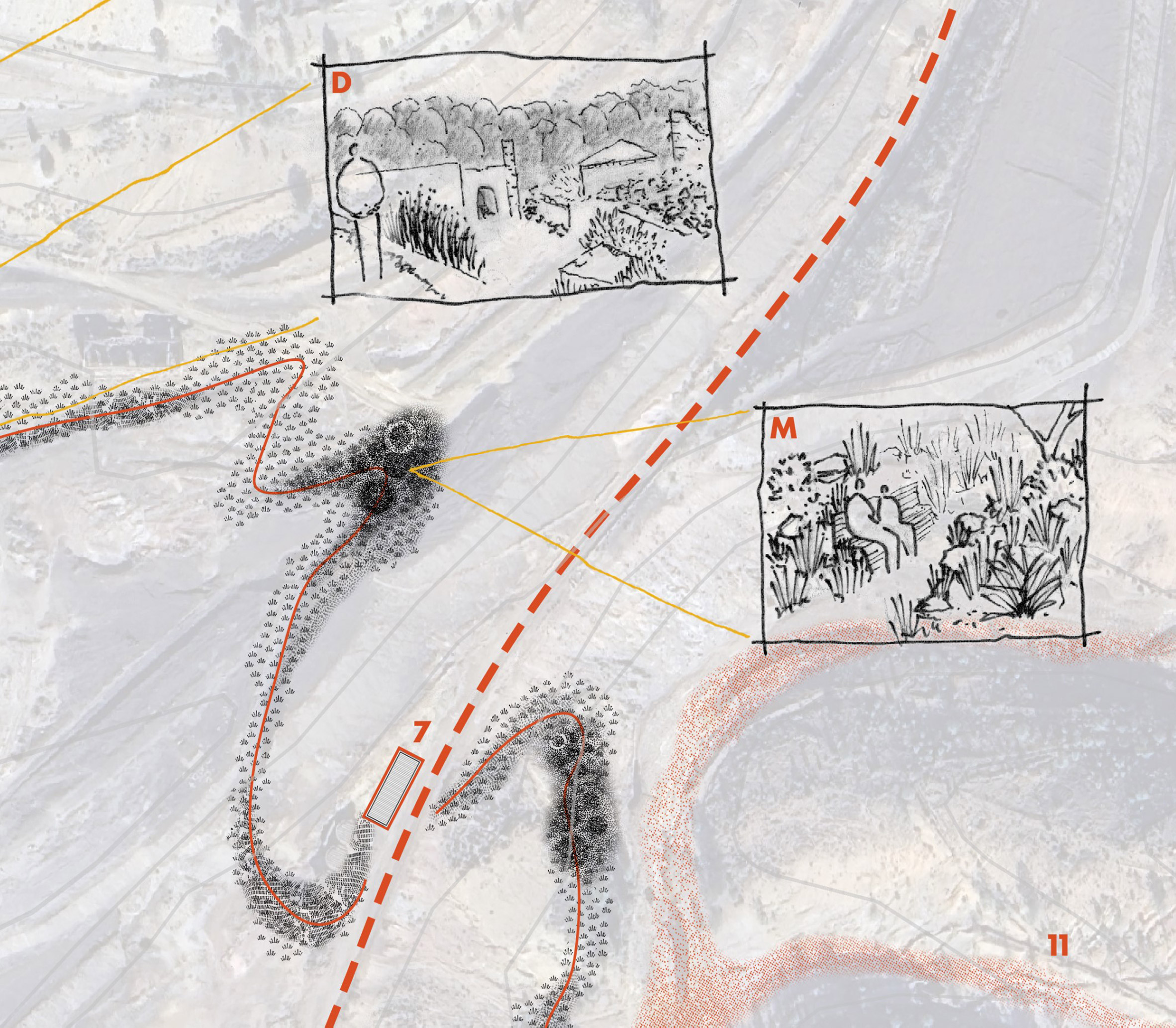 Labelled birds eye view of mined landscape