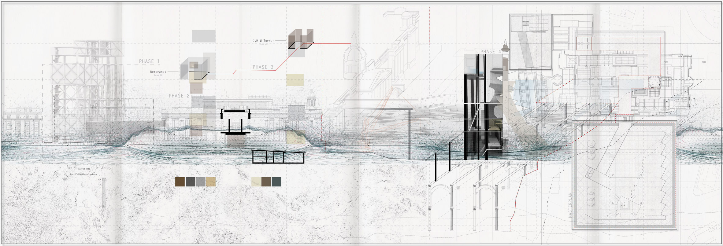 Sectional view of a museum after flooding
