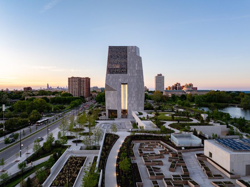 Obama Presidential Center at dusk