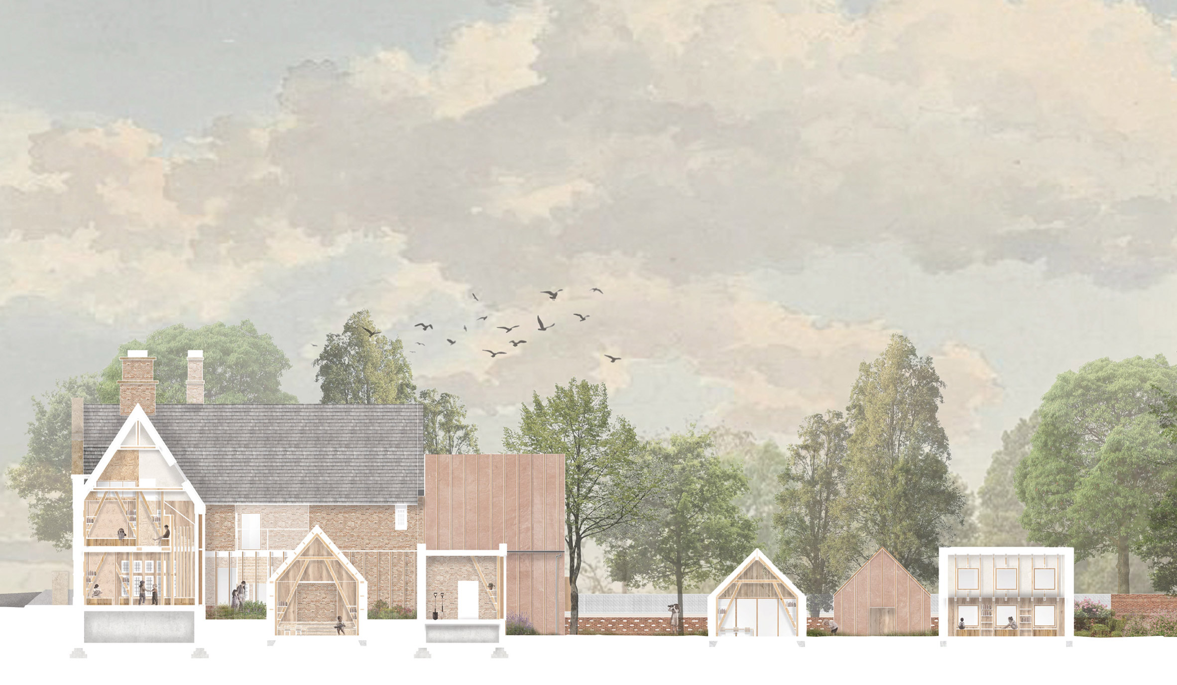 Digital illustration of inside of building