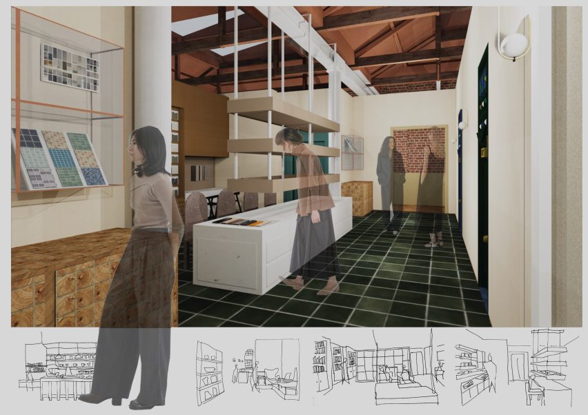 Visualisation showing a mixed-use interior