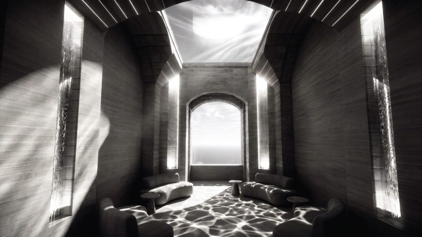 Render of a former fort as a restful space