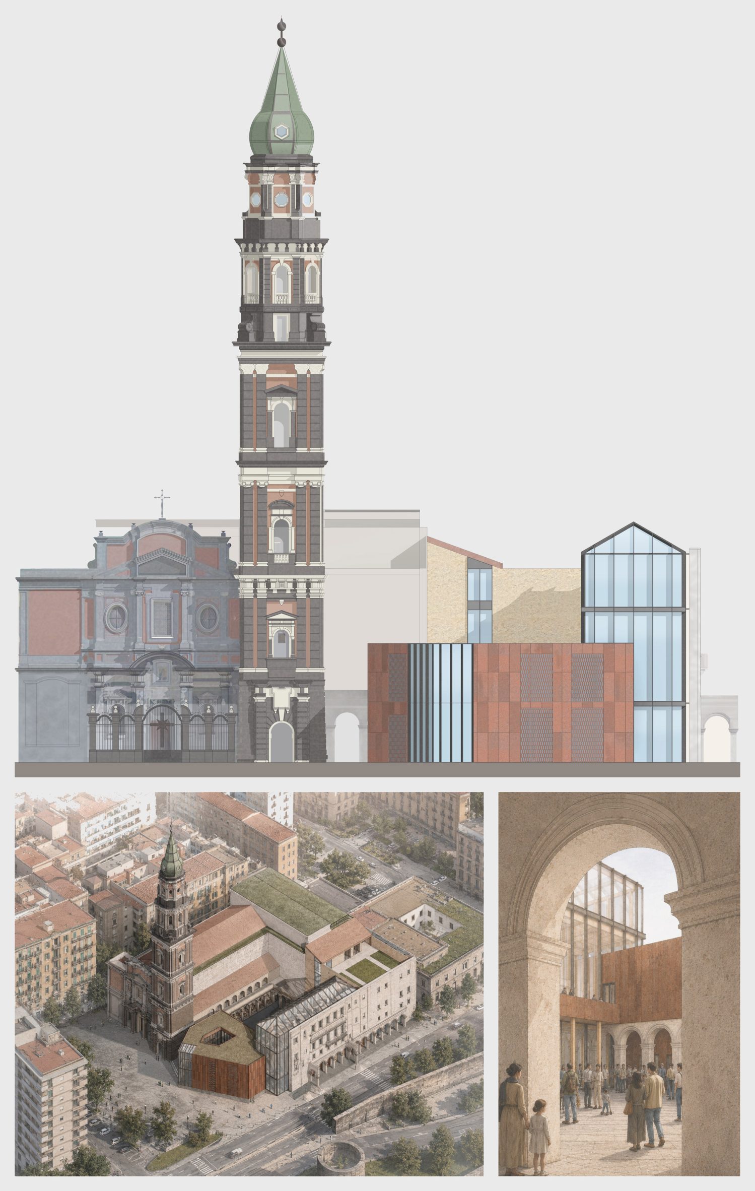 Illustration of a basilica in Naples, Italy
