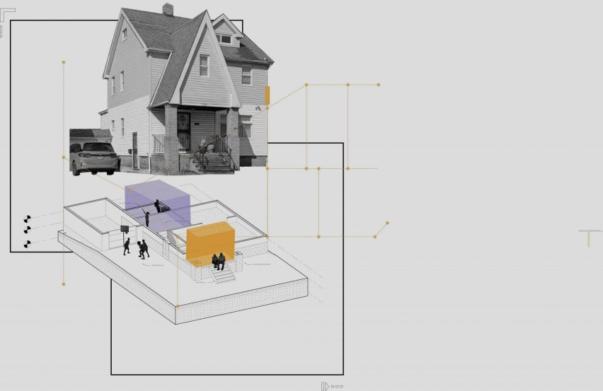 Illustration of a house and architecture plans