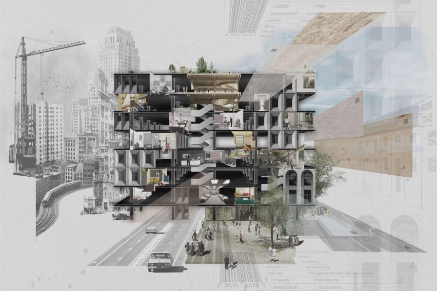Collage-style illustration of infrastructure