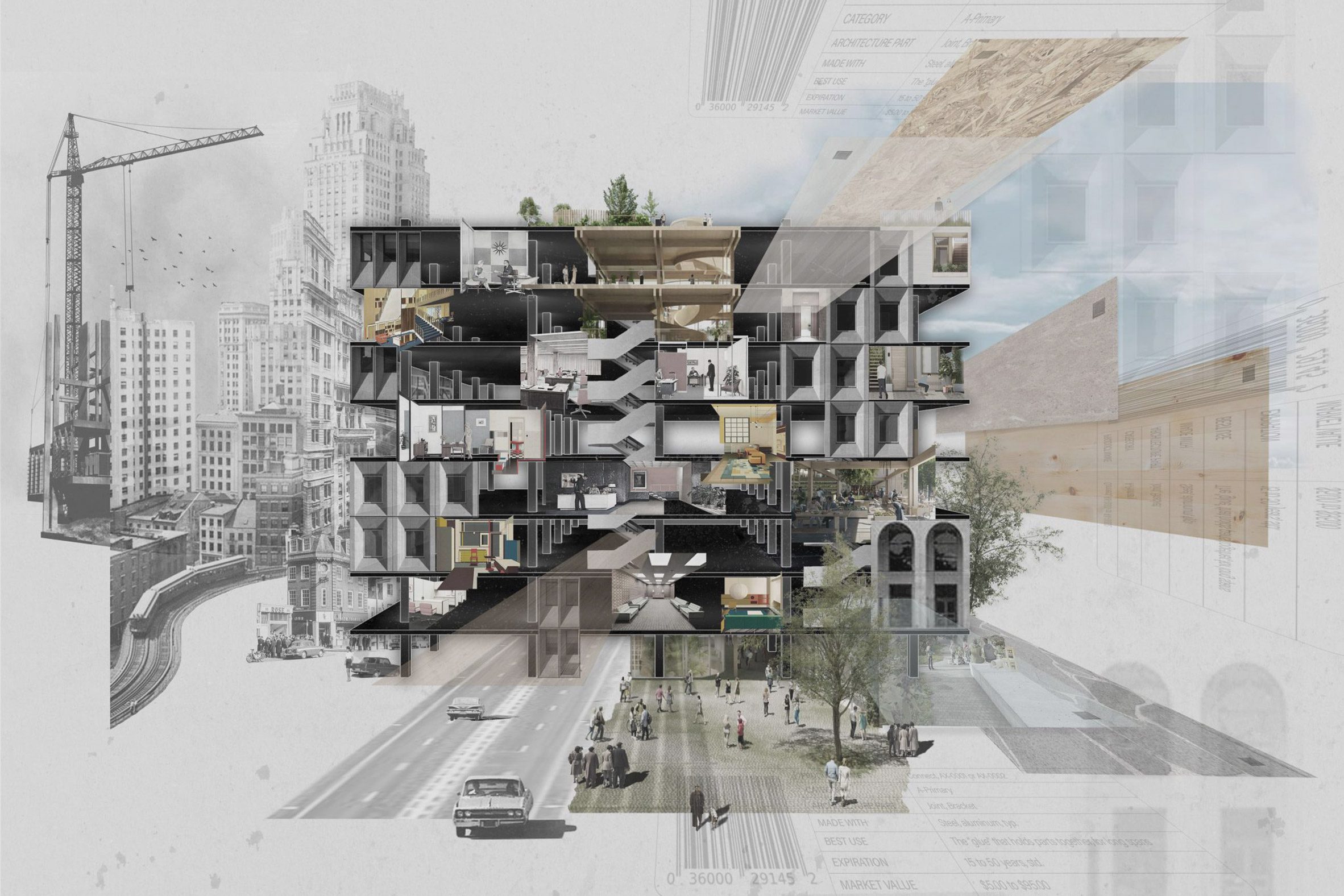 Collage-style illustration of infrastructure
