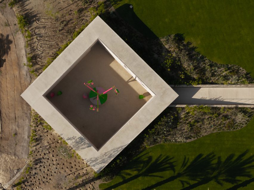 Aerial view of open-air art gallery