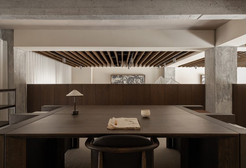 Mezzanine floor with wooden table