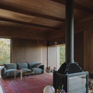 wood-panelled interior in EA House by Bokey Grant