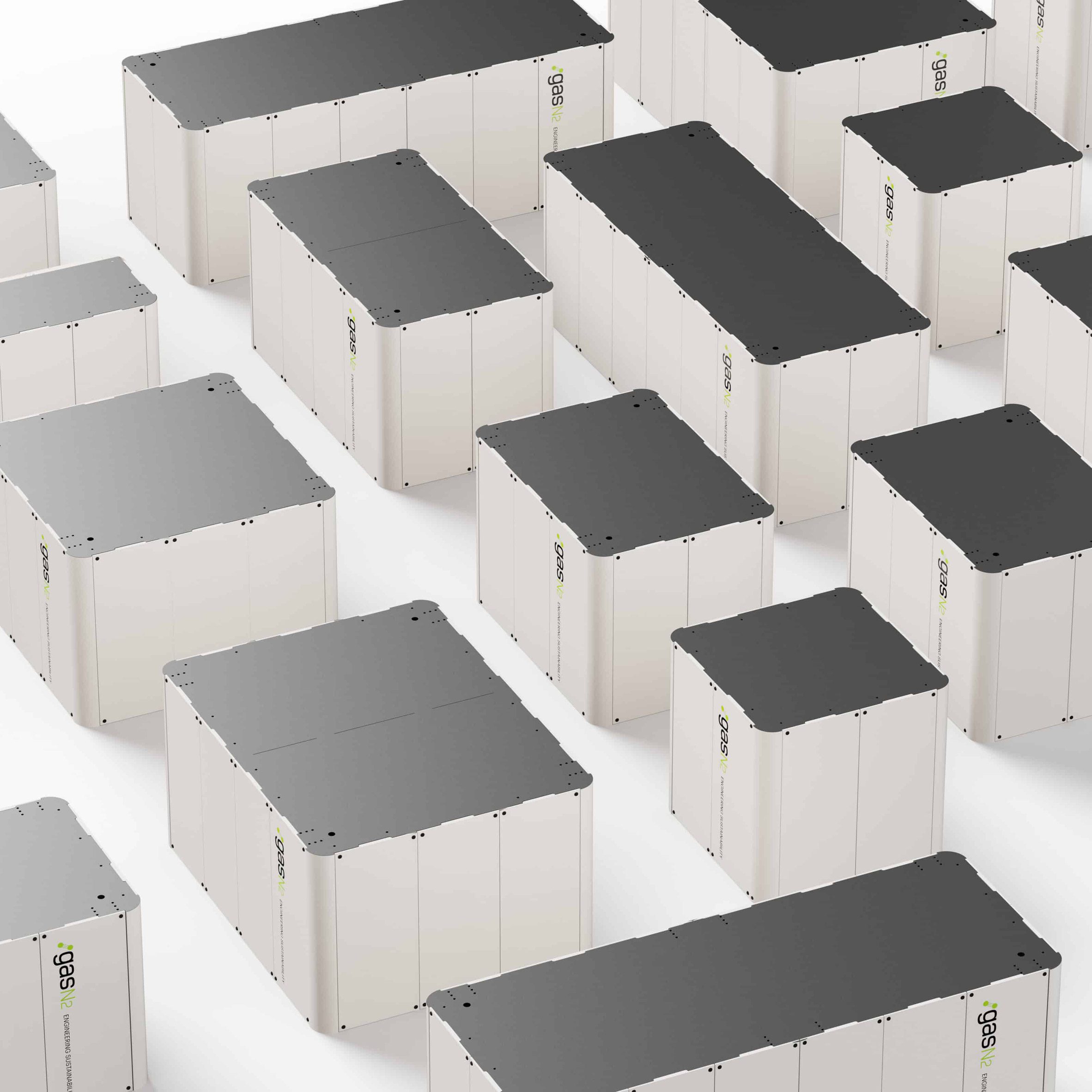 Square and rectangular structures on a white background