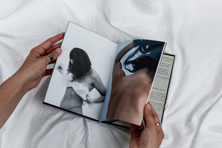 Hands flicking through a small book containing pictures of the people getting dressed/undressed