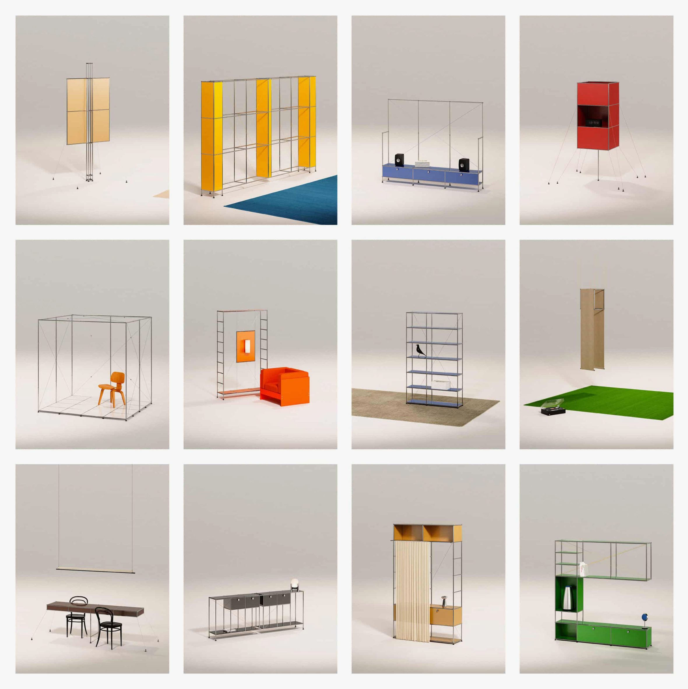 Grid containing 12 photos of different types of furniture, all on plain backdrops