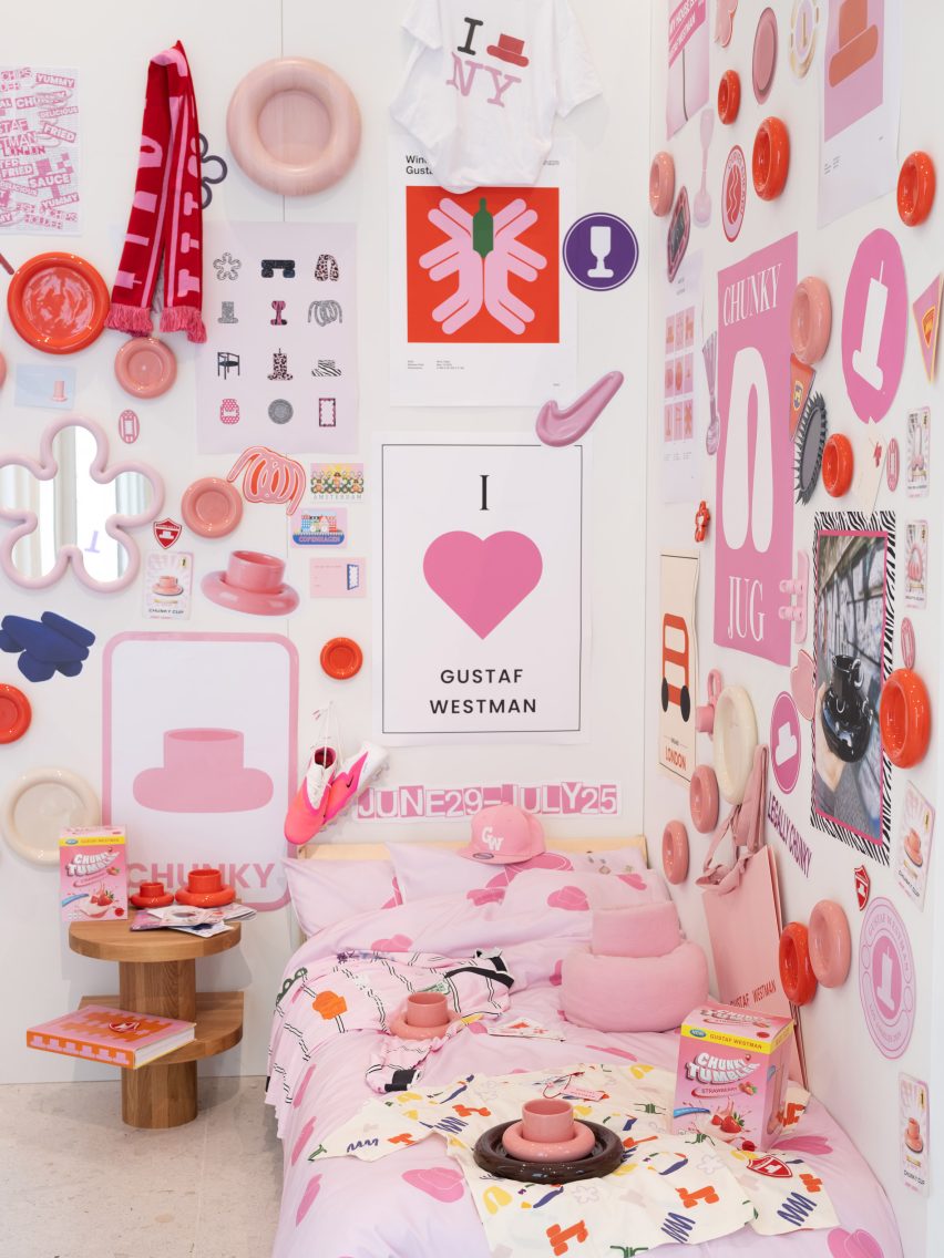 Pink room with lots of posters