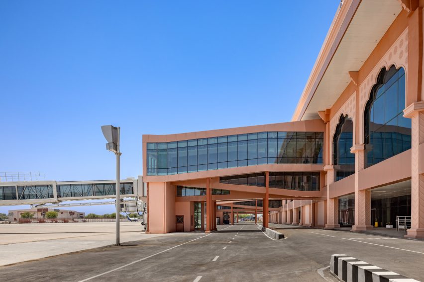 India airport with a pink facade