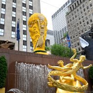 Oversized Lego World Cup at the Rockefeller Center in New York