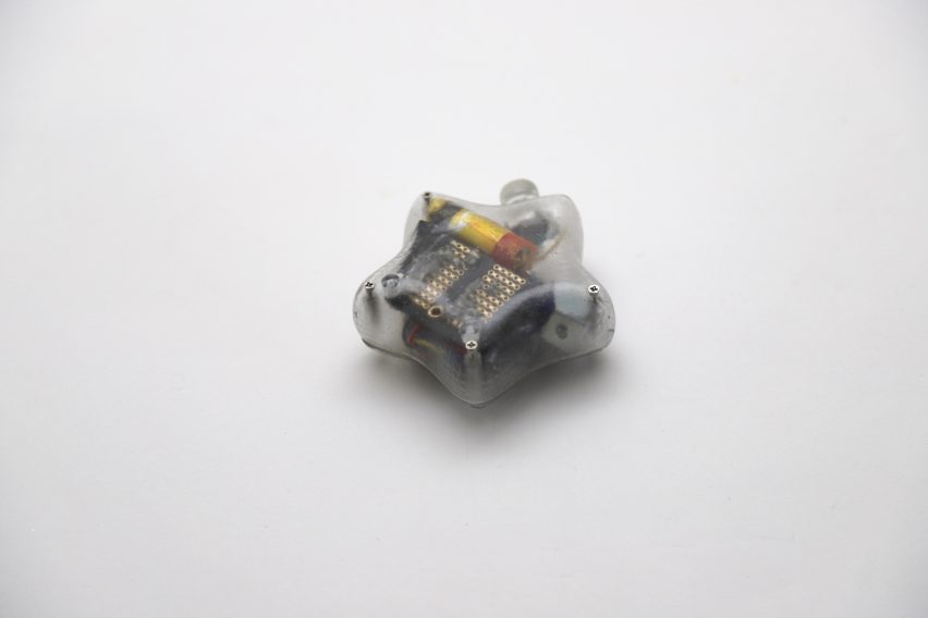 Photo of the back of a Mesh-89 unit with a transparent case, showing the components inside
