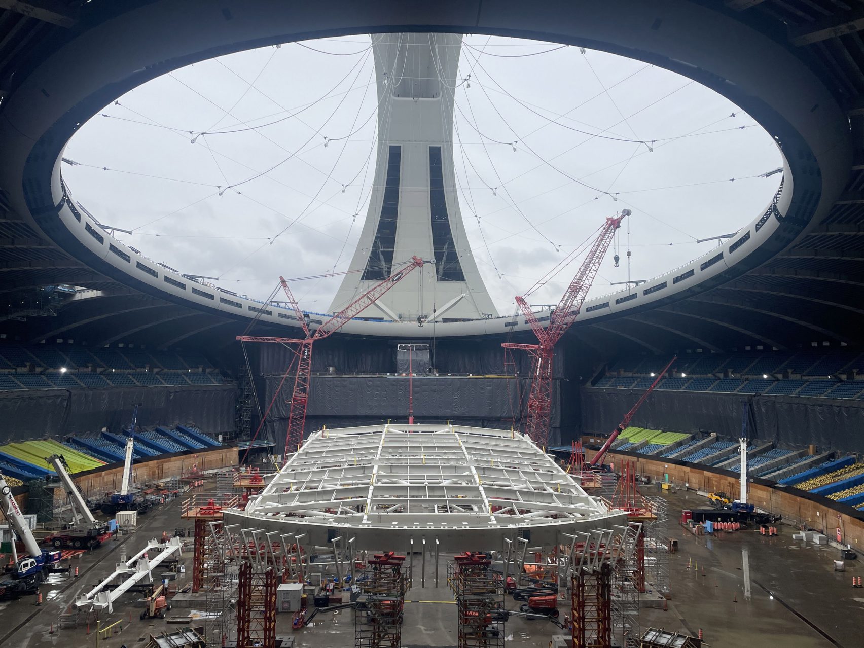 Images show renovations on problematic Montreal Olympic Stadium roof