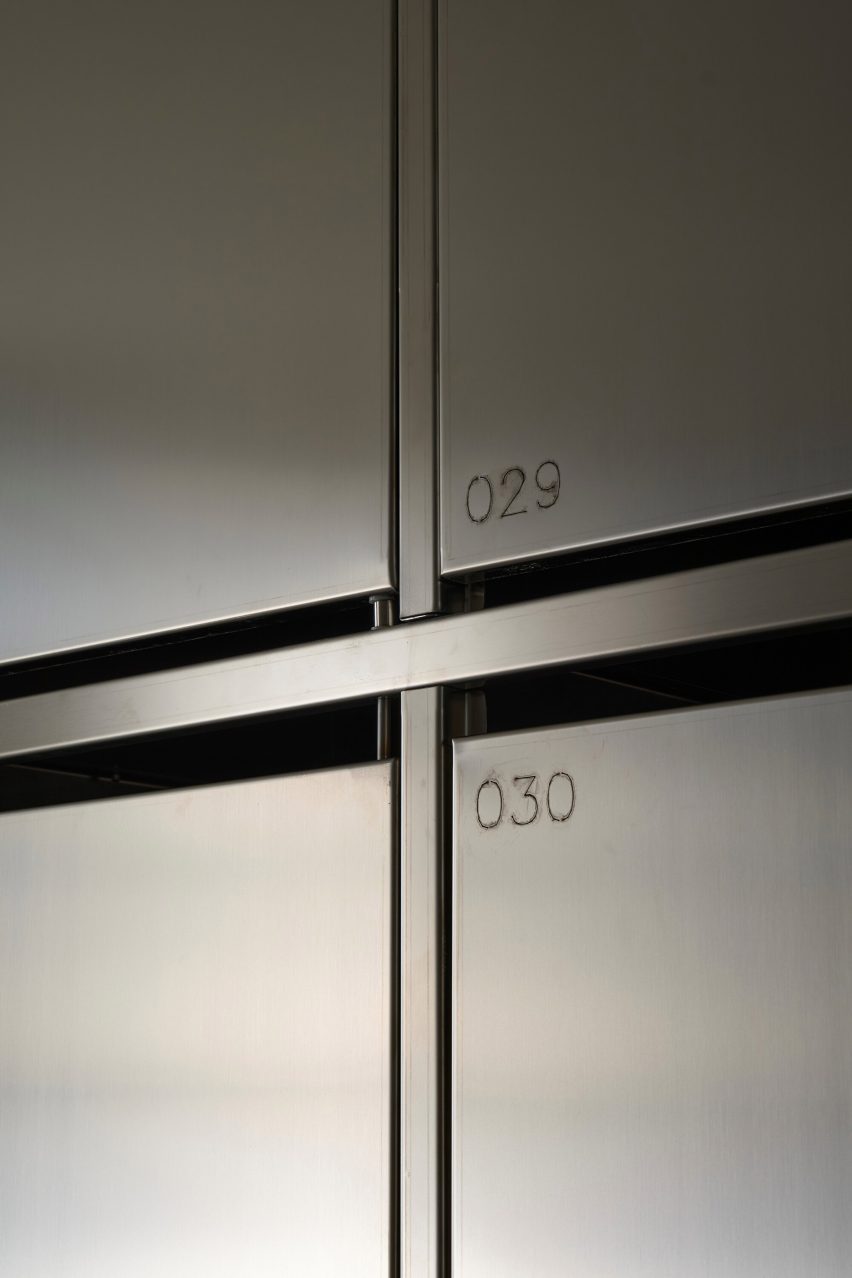 Numbers etched onto locker fronts