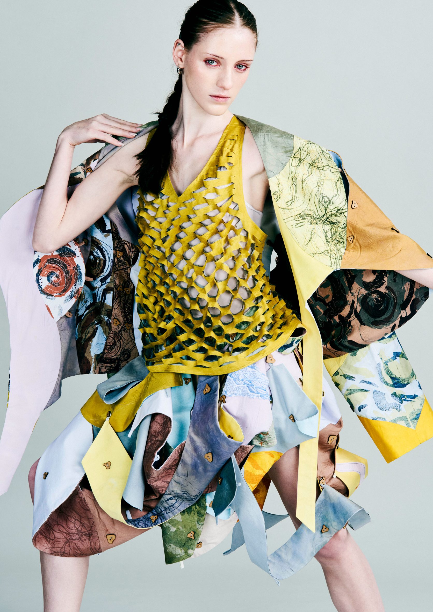Model wearing fragmented garment