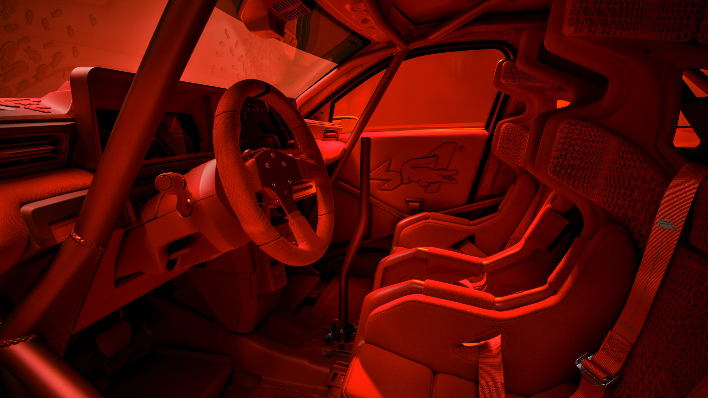 All red interior of Alpine Lacoste A290 Rallye