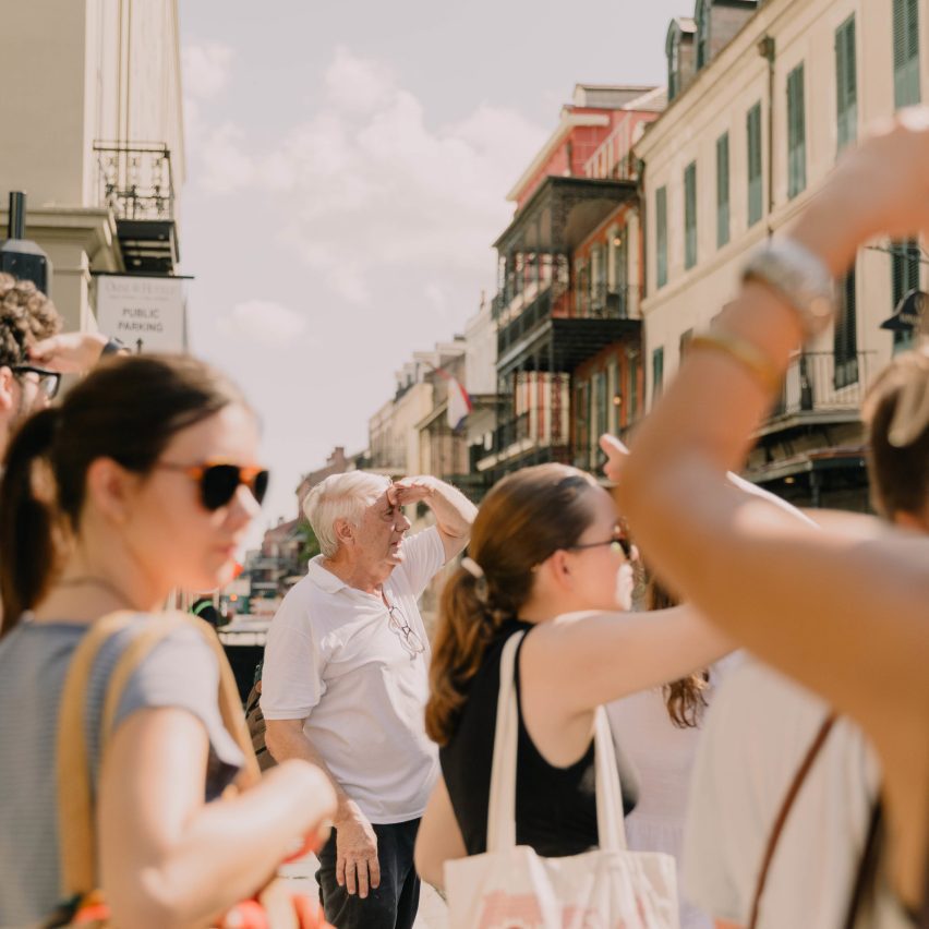 a group of people in a street
