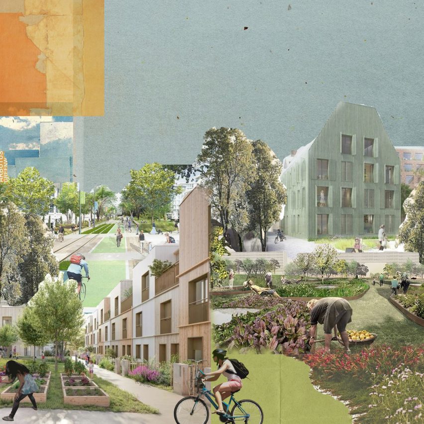 a collage of a city