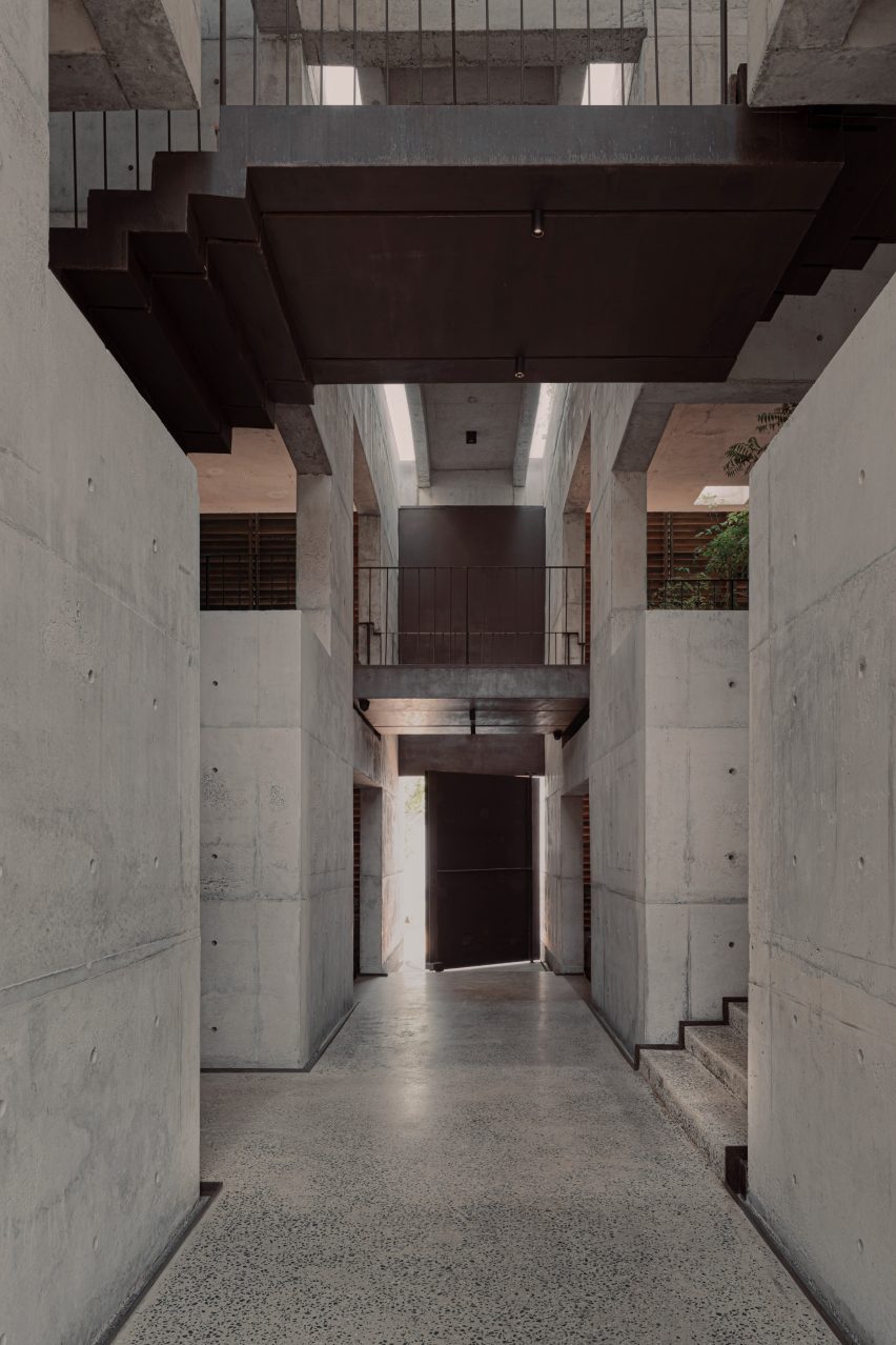 Concrete corridor within Thailand restaurant