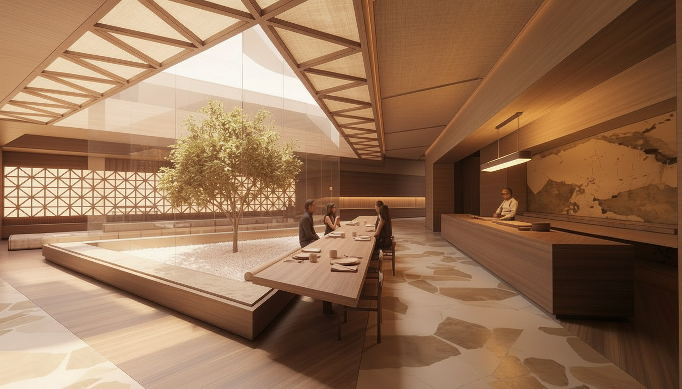 Architectural render of restaurant experience