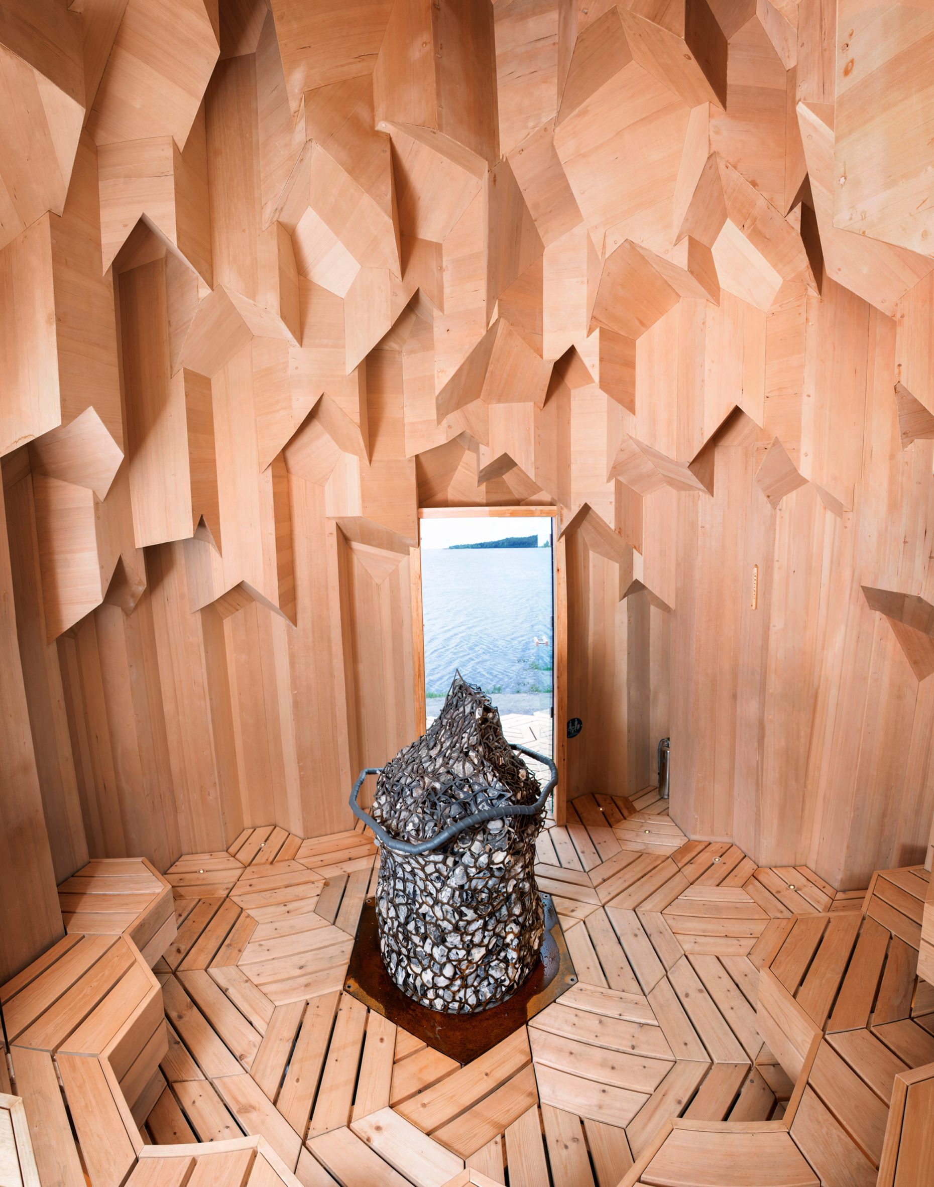 Crystal Sauna by Bigert & Bergstrom wood-lined interior
