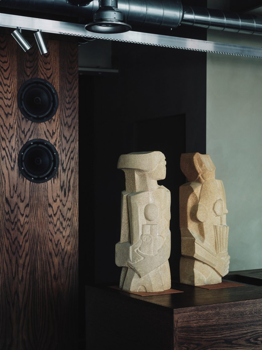 Speaker and Richard Perry sculptures in Cubitts Manchester by Youth